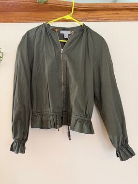 H&M Olive Green Ruffle Hem Bomber Jacket